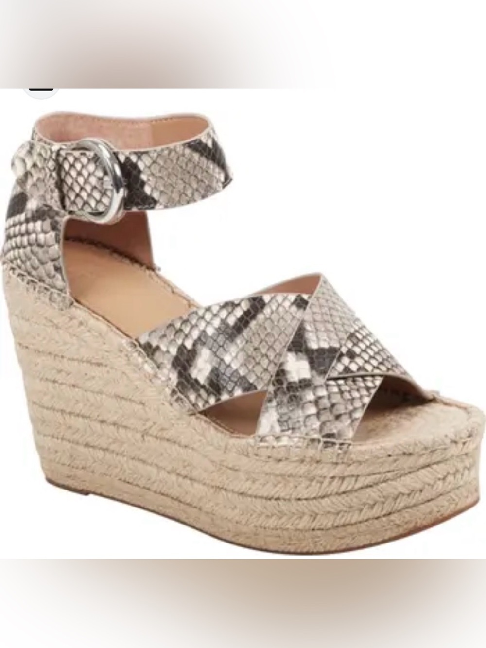 Marc Fisher LTD Amari Ankle Strap Espadrille Wedges Sz 8.5 Snake Print Leather